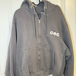 CEC Zip Up Hoodie Grey Streetwear Sweatshirt Size Free Casual Oversized